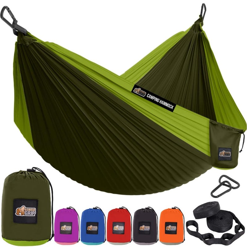 GORILLA GRIP Durable Camping Hammock with Heavy Duty Tree Straps, Portable Hammocks for Outside, Easy to Use Travel Swing Chair, Outdoor Camper Hiker Essentials, Backpacking Gear Gifts, Single, Green - Image 1