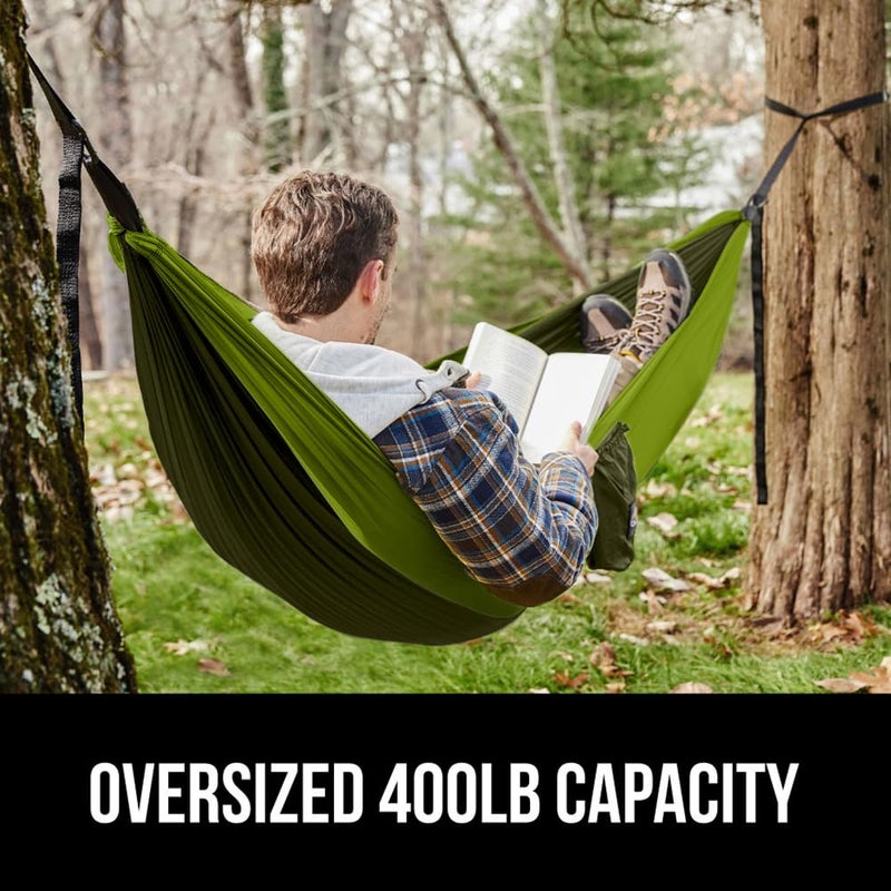 GORILLA GRIP Durable Camping Hammock with Heavy Duty Tree Straps, Portable Hammocks for Outside, Easy to Use Travel Swing Chair, Outdoor Camper Hiker Essentials, Backpacking Gear Gifts, Single, Green - Image 3