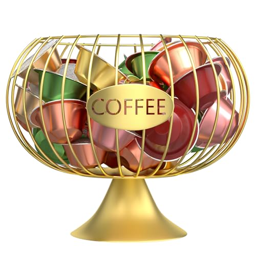 CORTNK Coffee Pod Storage Large Capacity Gold K Cup Holder Organizer for Counter Coffee Bar Accessories Decor Station for Pods Espresso Capsules CreamerHCGold - Image 1