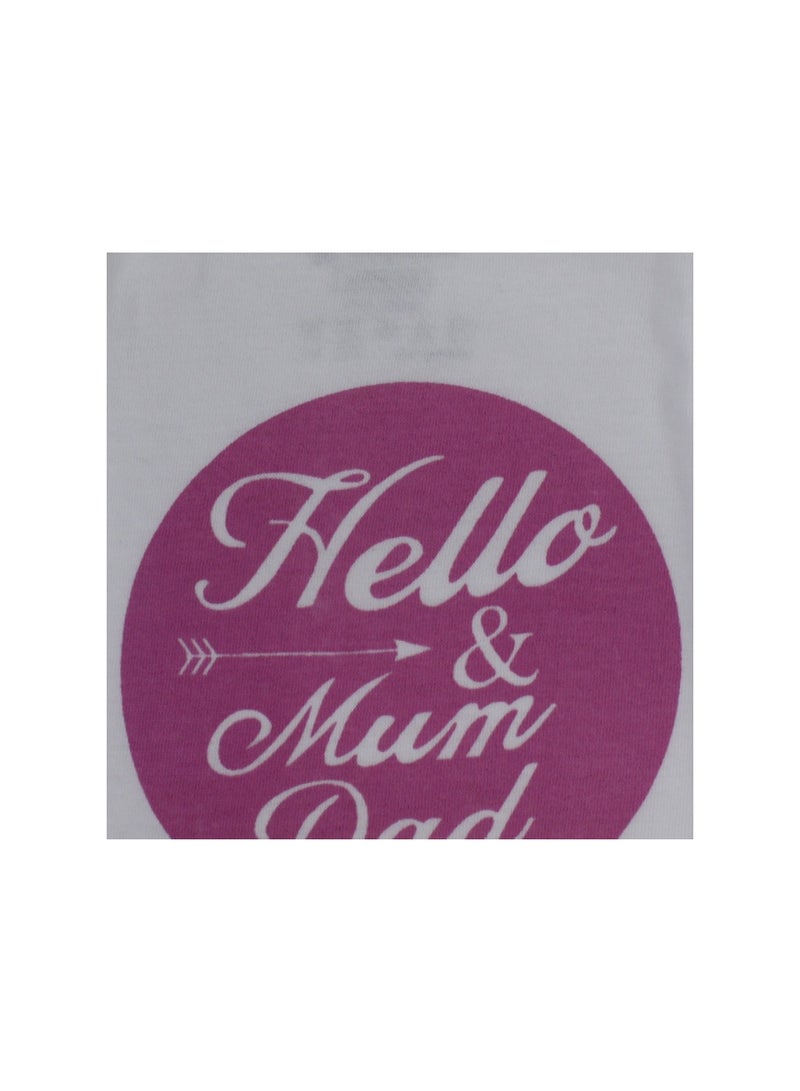 Baby Girls Cotton Bodysuit – White with Hello Mum & Dad Print - Image 3