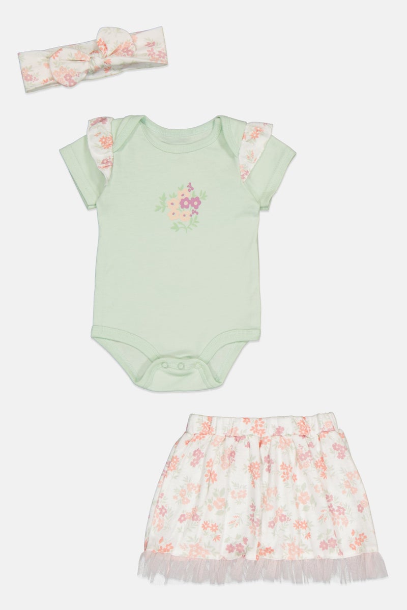 English Laundry Toddlers Girl 3 Pieces Graphic Print Romper And Skirt Set, Multicolor - Image 1