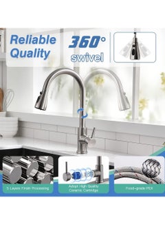 Excefore Kitchen Faucet with Pull Down Sprayer, High Arc Single Handle Single Hole Stainless Steel Kitchen Sink Faucet with 3 Functions Sprayer for Commercial Modern RV, Brushed Nickel  - Image 3