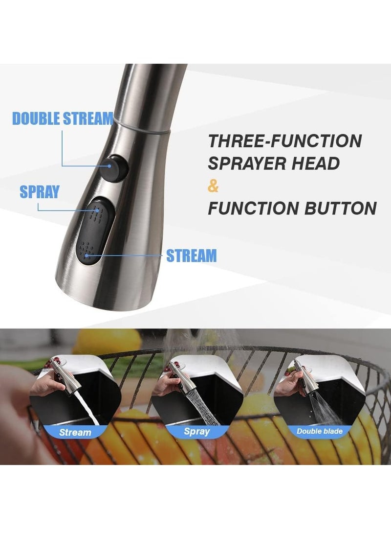 Excefore - Kitchen Faucet with Pull Down Sprayer, High Arc Single Handle Single Hole Stainless Steel Kitchen Sink Faucet with 3 Functions Sprayer for Commercial Modern RV, Brushed Nickel - Image 1