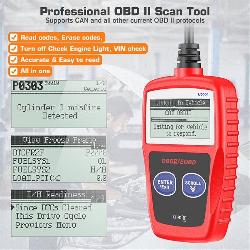 OBD2 Scanner Red Compact Powerful - Quick Diagnose Clear Check Engine Light Codes With Instant DTC Definitions, Works With All 1996+ OBDII-Compliant Vehicles, Multilingual Interface For DIY Car Owners - Image 3