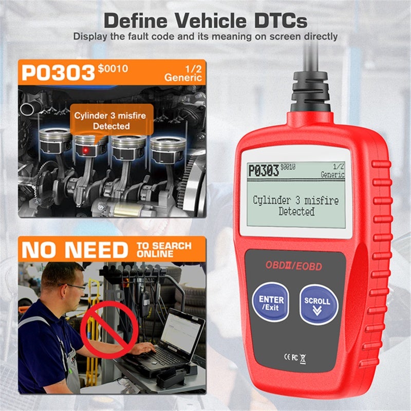 OBD2 Scanner Red Compact Powerful - Quick Diagnose Clear Check Engine Light Codes With Instant DTC Definitions, Works With All 1996+ OBDII-Compliant Vehicles, Multilingual Interface For DIY Car Owners - Image 5