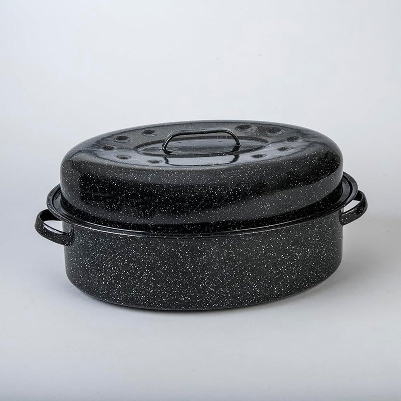 Granite Ware 19-Inch Covered Oval Roaster, 20 Lb Capacity - Enamel Steel Cookware, Dishwasher Safe & PFOA-Free, Even Heat Distribution for Roasting Poultry, Meat, or Vegetables (Speckled Black) - Image 2