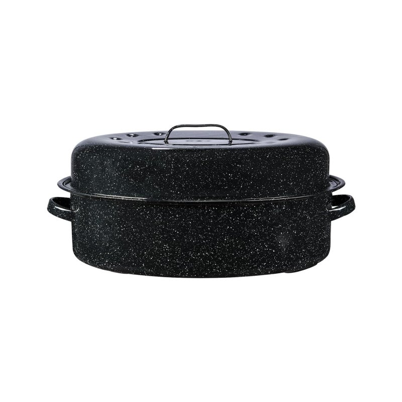 Granite Ware 19-Inch Covered Oval Roaster, 20 Lb Capacity - Enamel Steel Cookware, Dishwasher Safe & PFOA-Free, Even Heat Distribution for Roasting Poultry, Meat, or Vegetables (Speckled Black) - Image 1