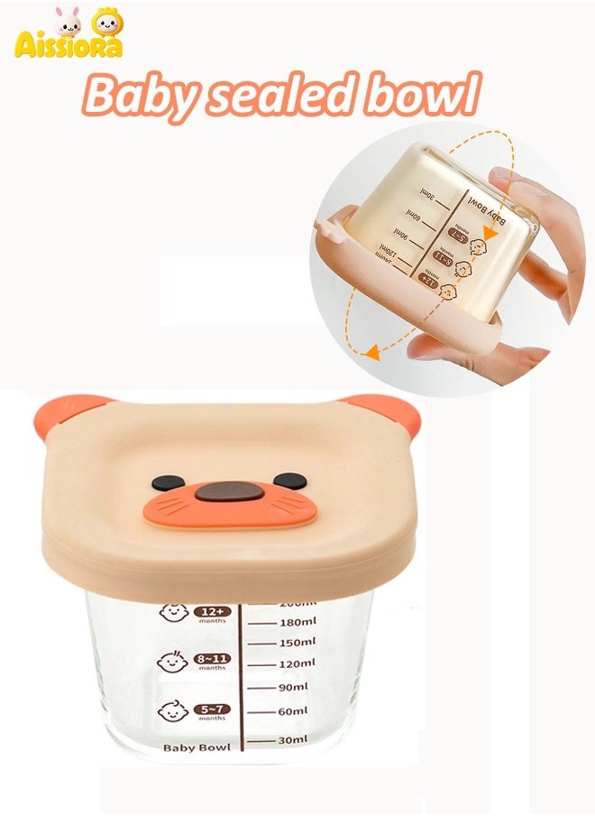 Aissiora Baby sealed bowls Baby glass food storage box Convenient children's food storage box Baby food bowl Cold and heat resistant Can be steamed and microwaved  - Image 1