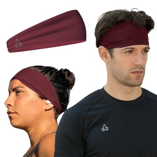 Temple Tape Headbands for Men and Women Mens Sweatband Sports Headband Moisture Wicking Workout Sweatbands for Running Cross Training Yoga and Bike Helmet Friendly Burgundy - Image 1