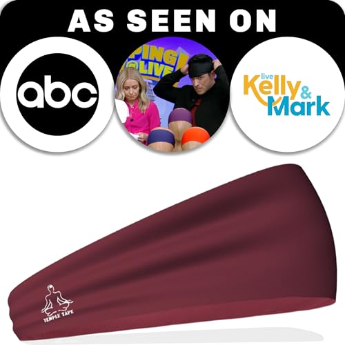 Temple Tape Headbands for Men and Women Mens Sweatband Sports Headband Moisture Wicking Workout Sweatbands for Running Cross Training Yoga and Bike Helmet Friendly Burgundy - Image 3