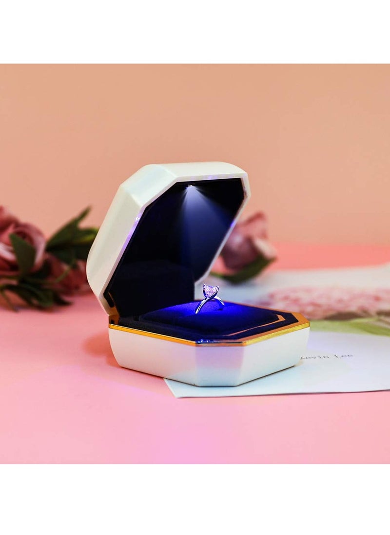 SYOSI - Ring Box, Engagement Ring Boxes with LED Light Jewelry Gift Box Ring Case Organizer for Proposal Wedding Valentine's Day Anniversary - Image 1