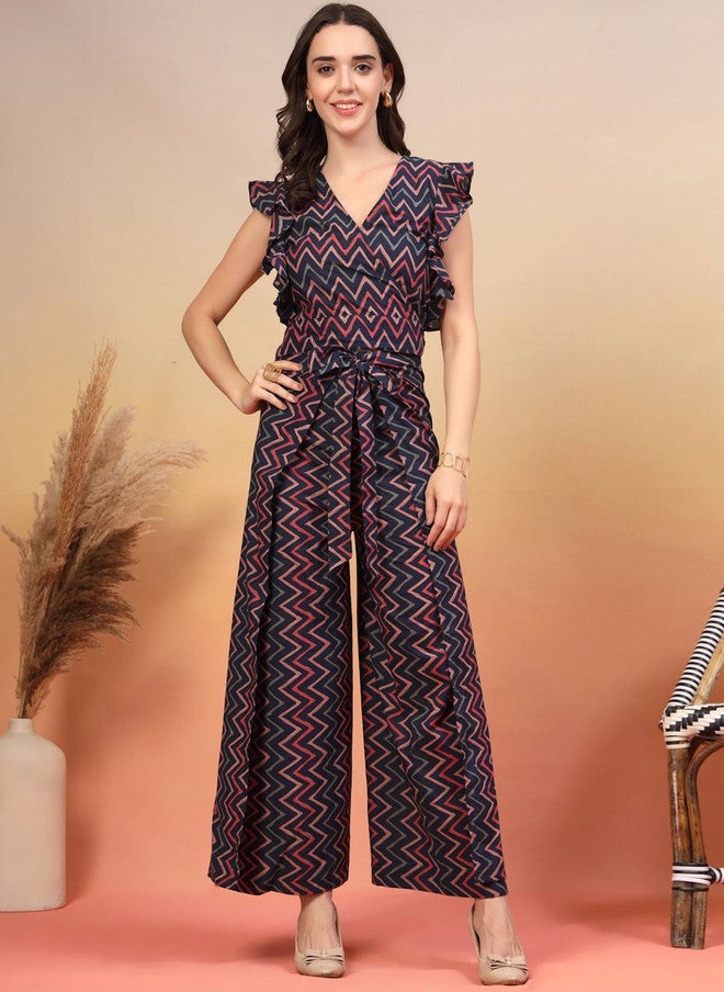 COTLAND FASHION قميص قطن نقي بطباعة من كوتلاند مع بنطلون بالازو بتصميم على شكل حرف V - Image 1