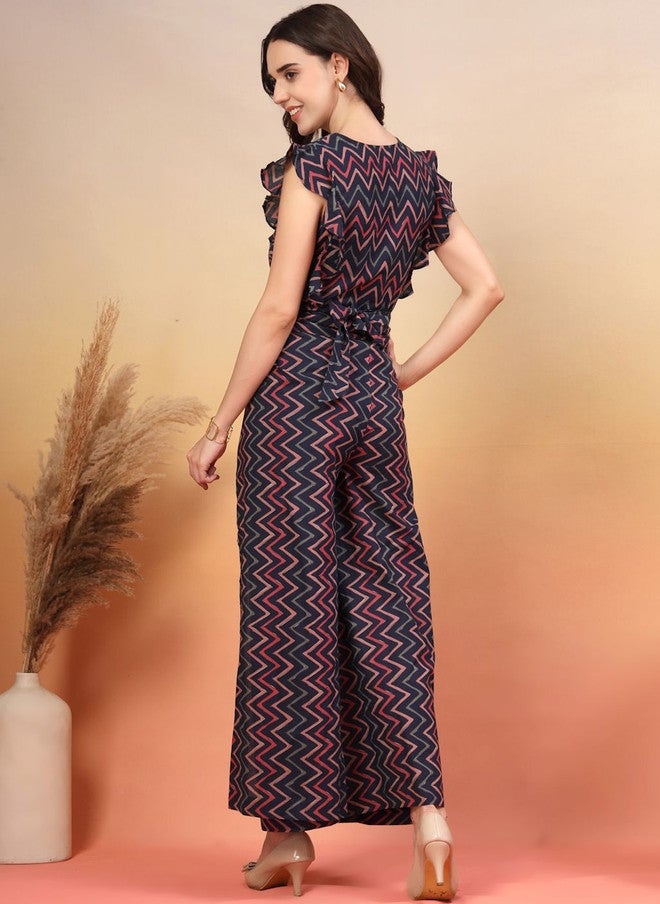 COTLAND FASHION قميص قطن نقي بطباعة من كوتلاند مع بنطلون بالازو بتصميم على شكل حرف V - Image 5