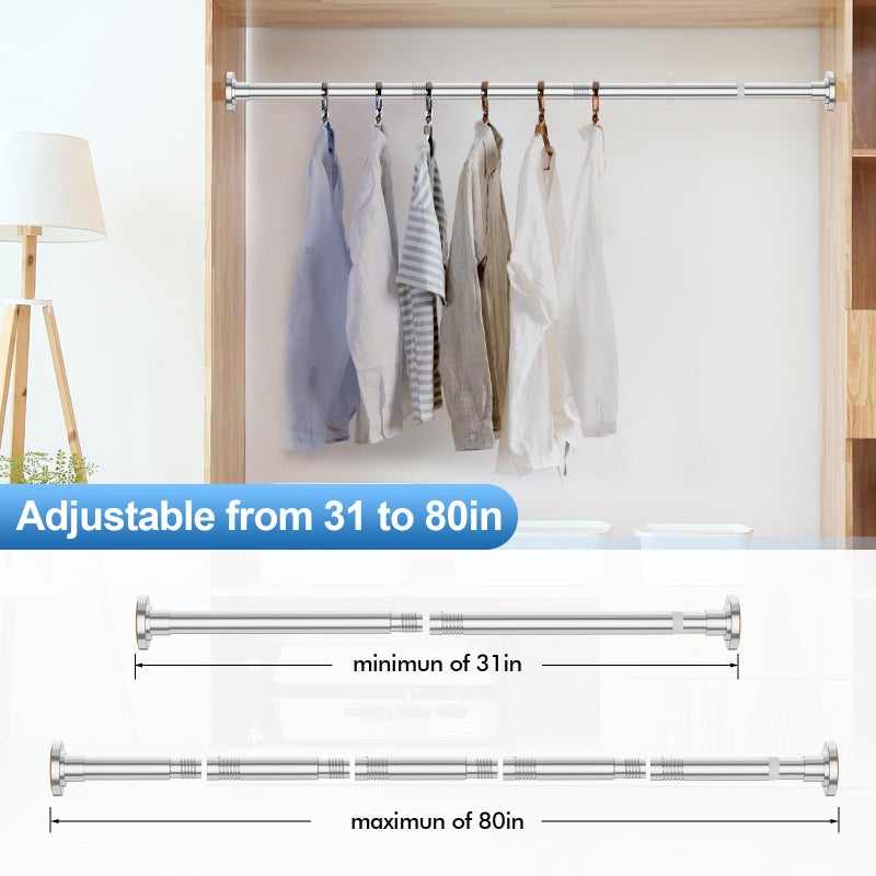 CorkLatta Chrome Shower Curtain Rod 31 to 80 Inch,1 Inch Diameter Adjustable Spring Tension Curtain Rod No Drilling Stainless Steel Telescoping Rod,No Rust - Image 4