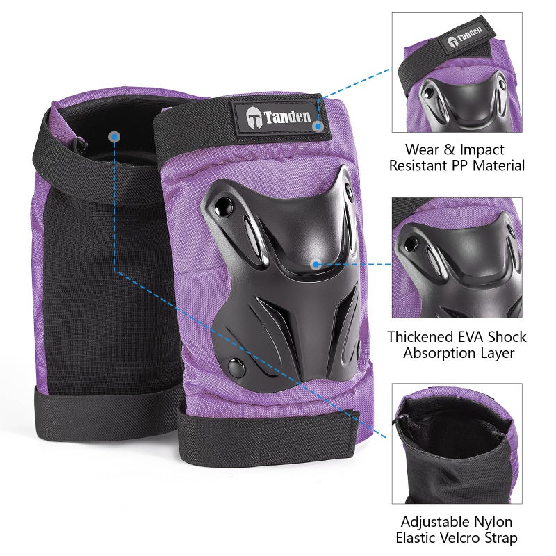 Tanden Skating Protective Gear Adult Knee and Elbow Pads Wrist Guards for Roller Skating Skateboarding, Skate Pads Adult Knee Pads for Men Women Purple - Image 3