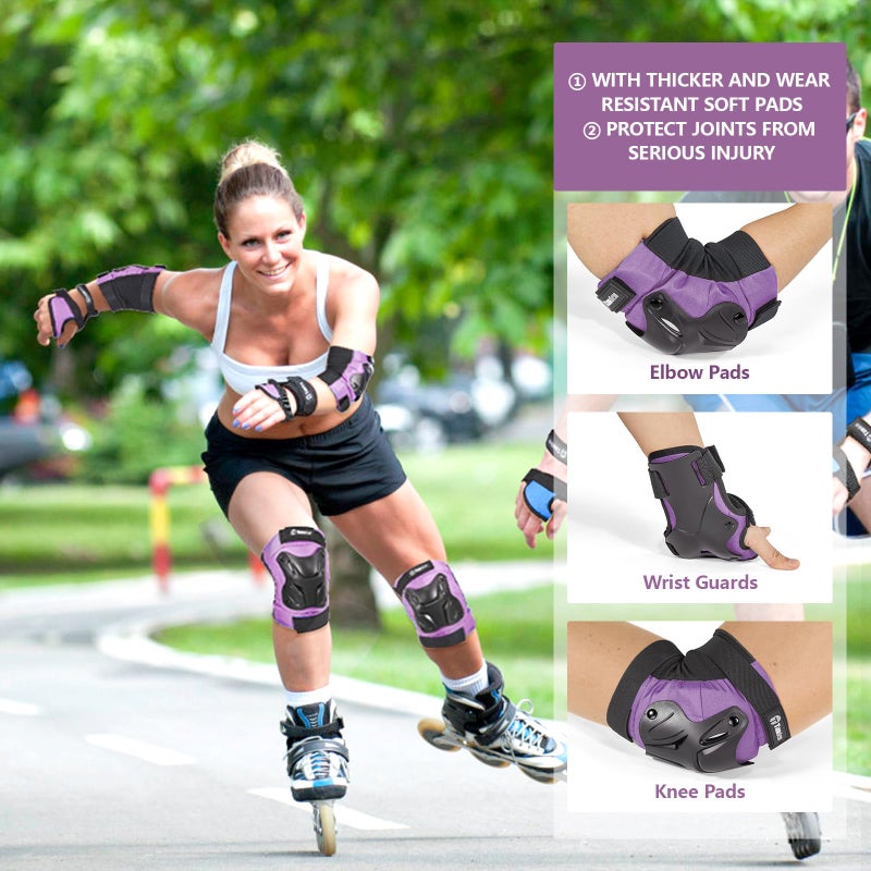 Tanden Skating Protective Gear Adult Knee and Elbow Pads Wrist Guards for Roller Skating Skateboarding, Skate Pads Adult Knee Pads for Men Women Purple - Image 4