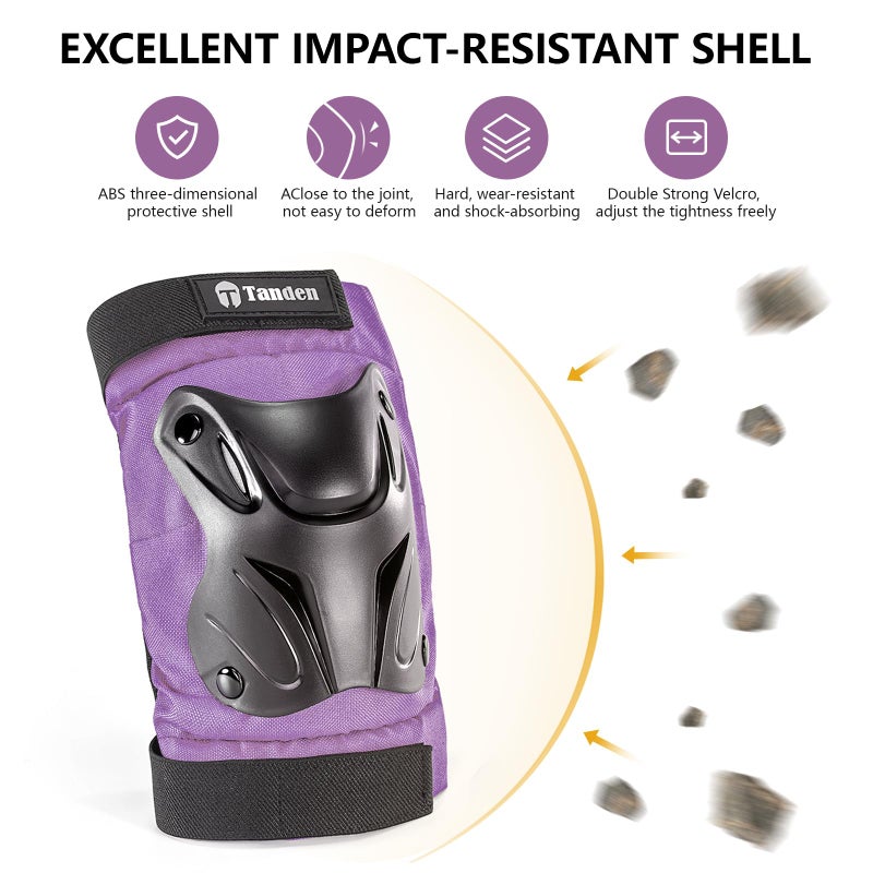 Tanden Skating Protective Gear Adult Knee and Elbow Pads Wrist Guards for Roller Skating Skateboarding, Skate Pads Adult Knee Pads for Men Women Purple - Image 5