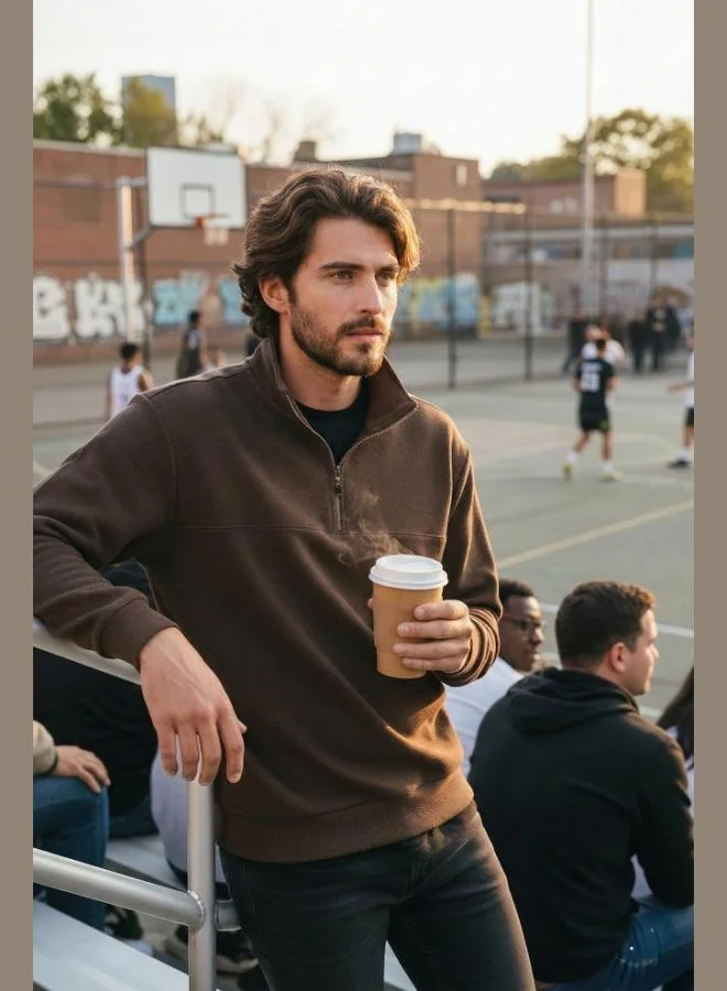 بوراتي كنزة بياقة واقفة بسحاب نصفي قطنية بقصة عادية رجالي