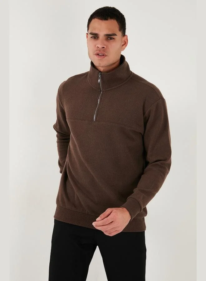 بوراتي كنزة بياقة واقفة بسحاب نصفي قطنية بقصة عادية رجالي