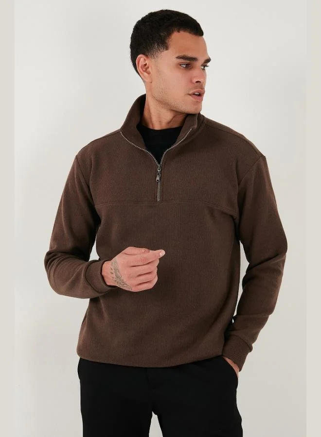 Buratti  Buratti Cotton Regular Fit Half Zipper Stand Collar Sweater Men's SWEATER 456112 for Men | Best Price UAE