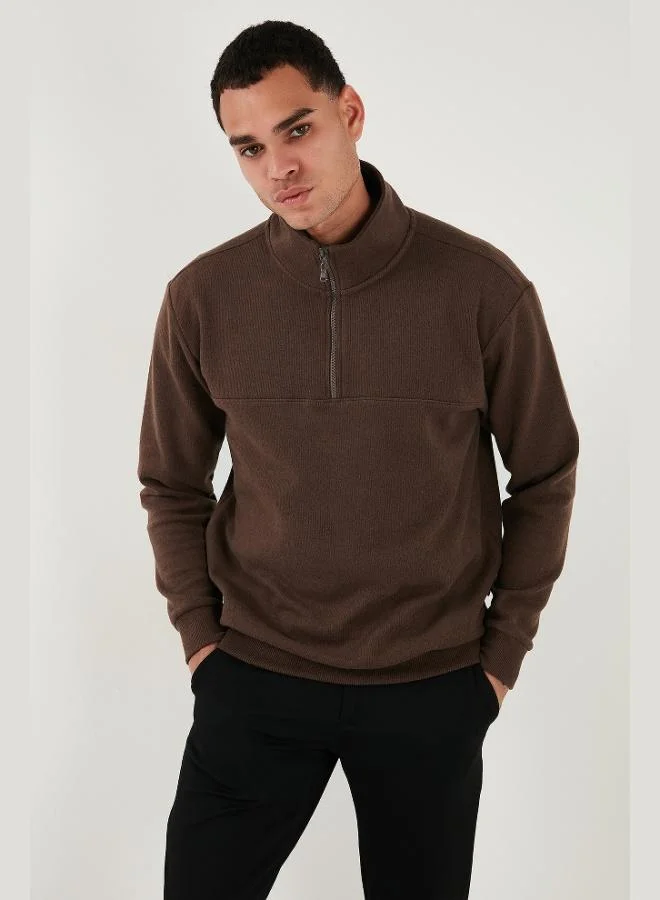 Buratti  Buratti Cotton Regular Fit Half Zipper Stand Collar Sweater Men's SWEATER 456112 for Men | Best Price UAE