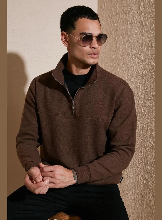 بوراتي كنزة بياقة واقفة بسحاب نصفي قطنية بقصة عادية رجالي