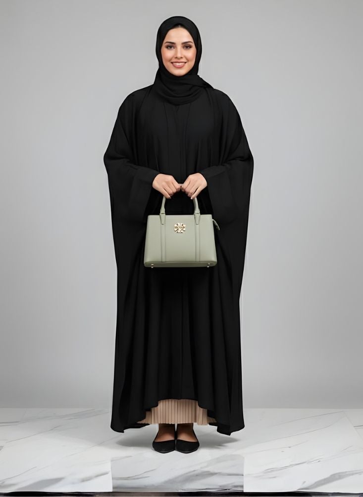 بريميم حقيبة يد نسائية بتصميم أنيق باللون الأخضر الزيتوني، مزينة بشعار ذهبي ونقشة محببة. - Image 2