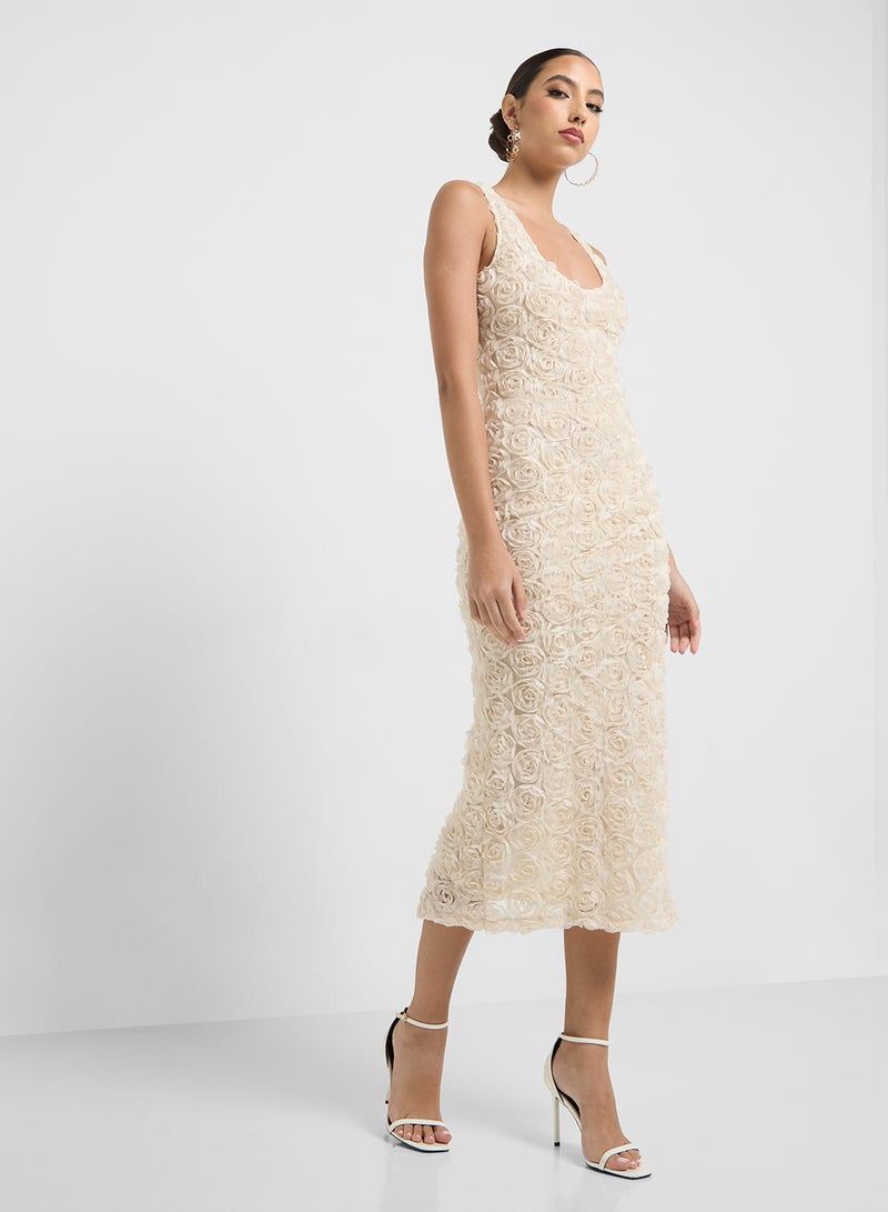 Ginger Floral Textured Midi Dress - Image 1