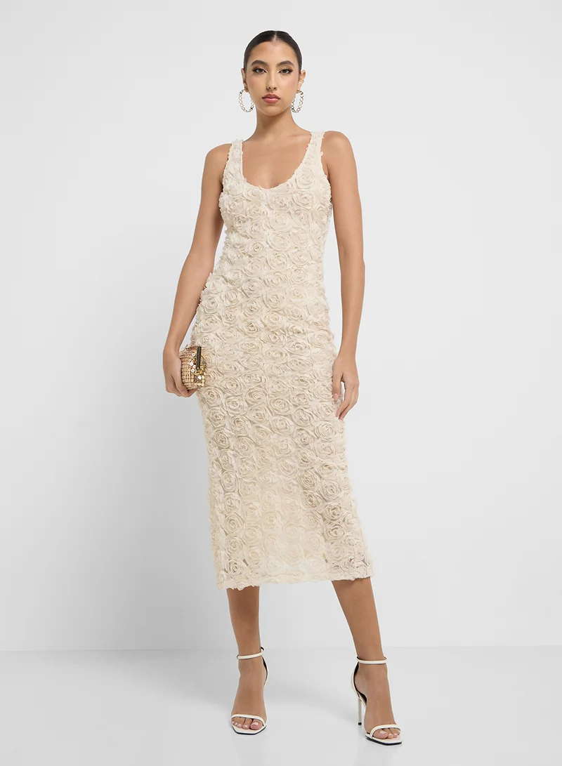 جينجر Floral Textured Midi Dress