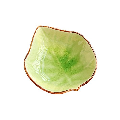 WAIT FLY Lovely Grape Leaves Shaped Ceramics Seasoning Dishes/ Tea Bag Holders/ Ketchup Saucer/ Appetizer Plates/ Vinegar Spice Salad Soy Sushi Wasabi Seasoning Dipping Bowls, Set of 3 - Image 4