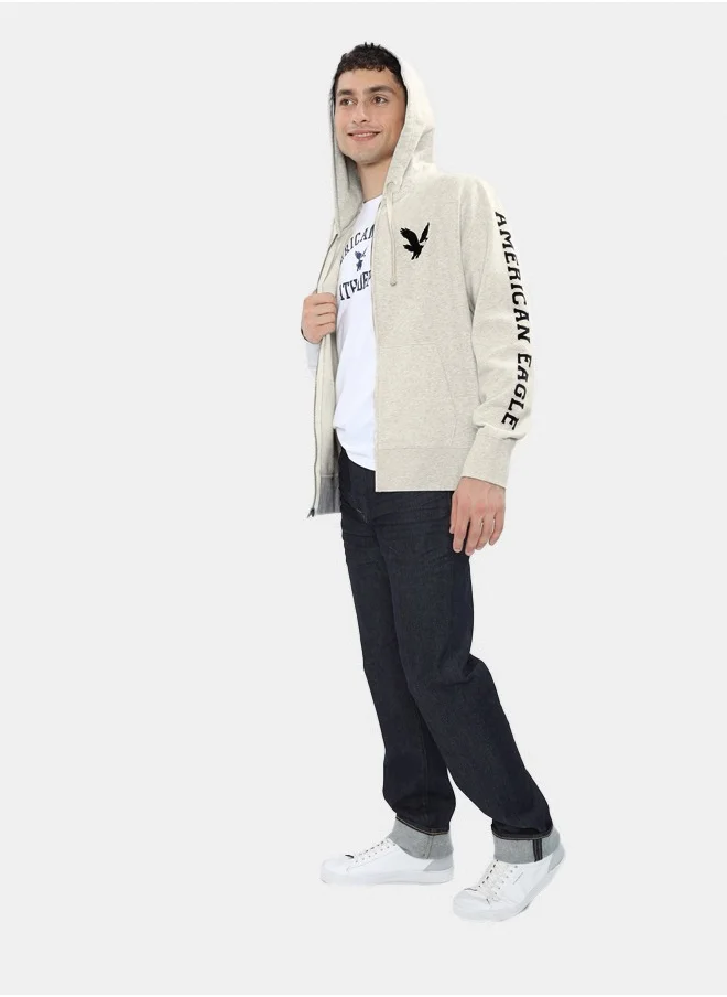 American Eagle AE Graphic Heather Zip-Up Hoodie