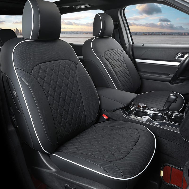GIANT PANDA Faux Leather Full Set 7-Seater Car Seat Covers Custom Fit Ford Explorer 2016 2017 2018 2019 Three-Row Model with Second Row 40/60 Split Seats- (Black)
