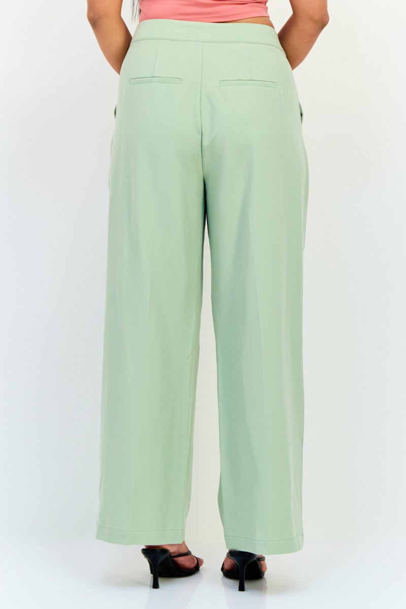 Fire & Glory Women Regular Fit Plain Wide Leg Palazzo Pants, Sage Green - Image 3