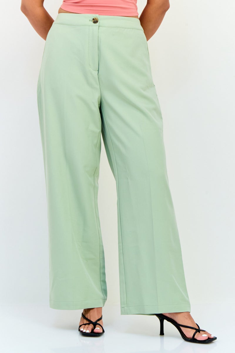 Fire & Glory Women Regular Fit Plain Wide Leg Palazzo Pants, Sage Green - Image 1