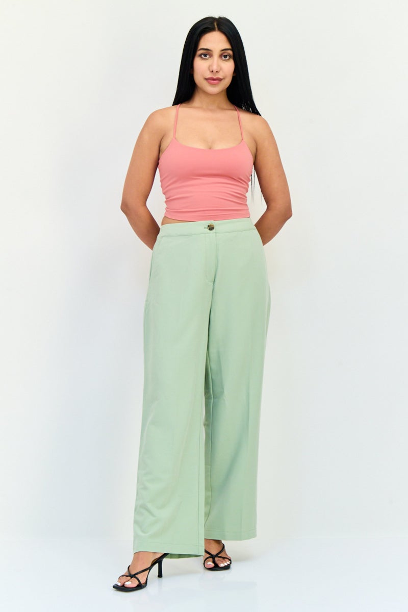 Fire & Glory Women Regular Fit Plain Wide Leg Palazzo Pants, Sage Green - Image 4