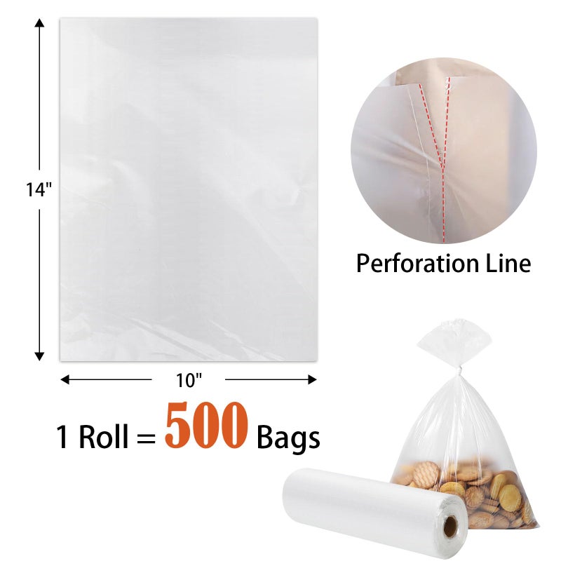 MultiLabel 10" x 14" Clear Plastic Produce Bag on a Roll, Food Storage Bags for Vegetables, Bread, Fruits and Meat, Easy To Tear, Continuous Roll- 500 Bags/Roll - [1 Rolls] - Image 2