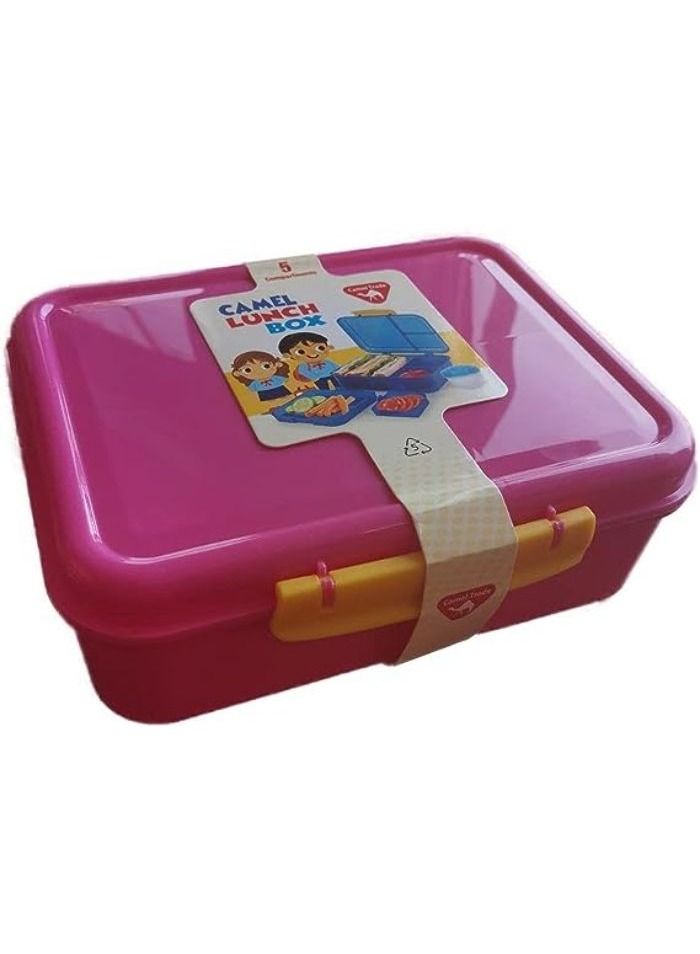 Lunch box consisting of 5 section for boys and girls without polypropylene - safe (pink) - Image 1