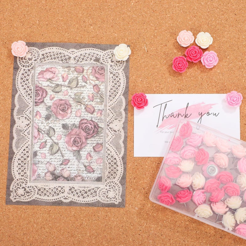 40 Resin Rose Push Pins Decorative Thumb Tacks for Cork Board Office - Image 3