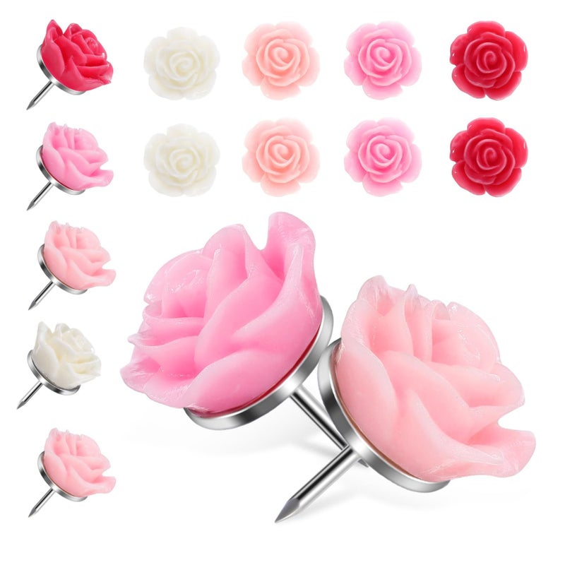 40 Resin Rose Push Pins Decorative Thumb Tacks for Cork Board Office - Image 2