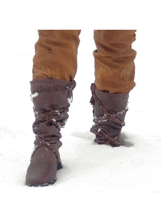 And Winter European And American Style Woven Decorative Casual Mid-calf Boots Plus Size Women's Shoes