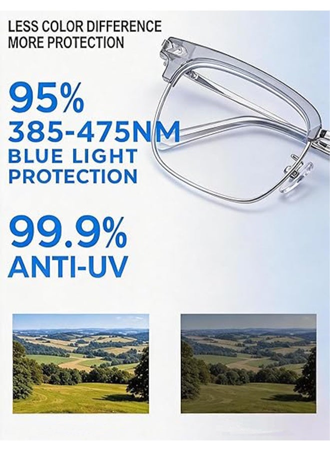 Blue Light Blocking Glasses Blue Light Filter Computer Reading Gaming TV Phones Browline Eyeglasses Fashion Anti Eyestrain Headache Eyewear for Men Women Eyeglass Suitable for Computer & Gaming (Silver Gray) - Image 3