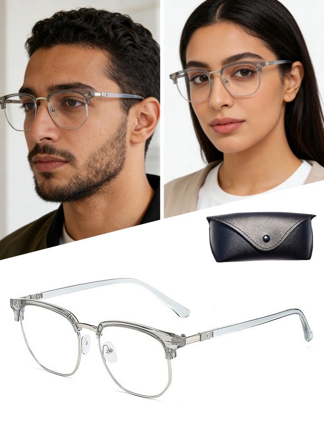 Blue Light Blocking Glasses Blue Light Filter Computer Reading Gaming TV Phones Browline Eyeglasses Fashion Anti Eyestrain Headache Eyewear for Men Women Eyeglass Suitable for Computer & Gaming (Silver Gray) - Image 1