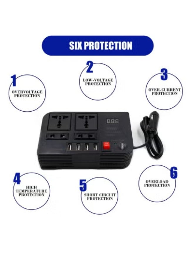 JAJEEK 200W Car Power Inverter DC 12V to 220V AC Converter with LED Display – Modified Sine Wave Inverter with Dual AC Sockets & 4 USB Ports – Fast Charging Car Plug Adapter for Laptops, Smartphones, Tablets – Vehicle Charger for Road Trips & Emergency Use - Image 5