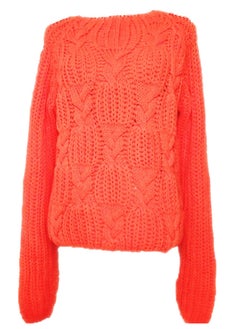 Women Winter Tricot Pullover Sweater Neon Orange