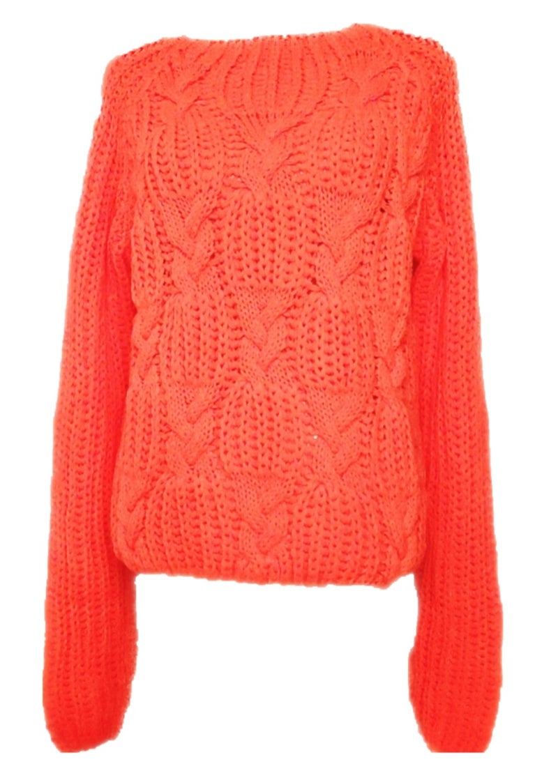 Generic - Women Winter Tricot Pullover Sweater Neon Orange - Image 1