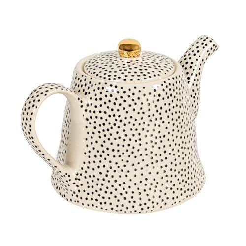Creative Co-op Creative CoOp White Stoneware Teapot with Black Speckles  Gold Electroplating