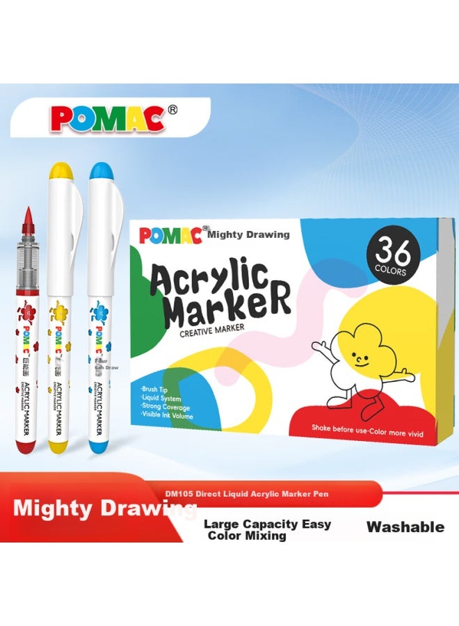 Snowhite Pomac Acrylic Marker Set For Elementary School Students, Art Special, Non-transparent, Stackable, Colorful Pens, Children Washable, Non-toxic Acrylic Watercolor Brush Pen Dm105 36-piece Gift - Image 1