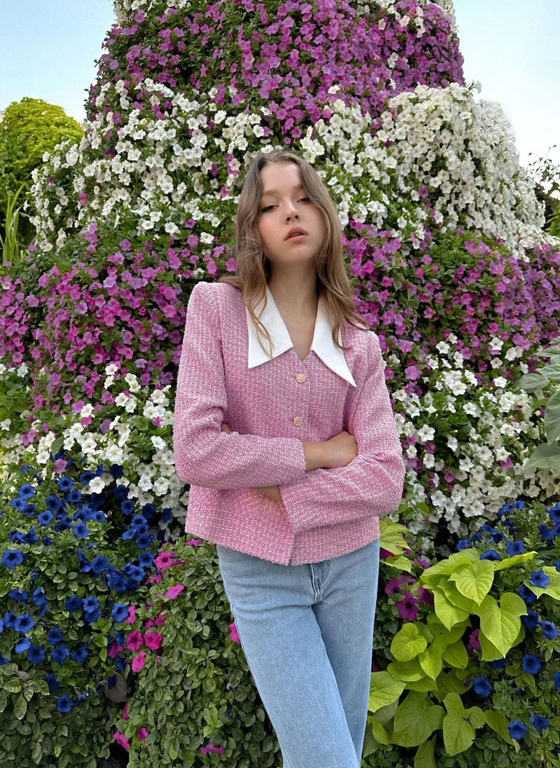 Lichi  Straight cut tweed jacket with contrasting collar for Women | Best Price UAE
