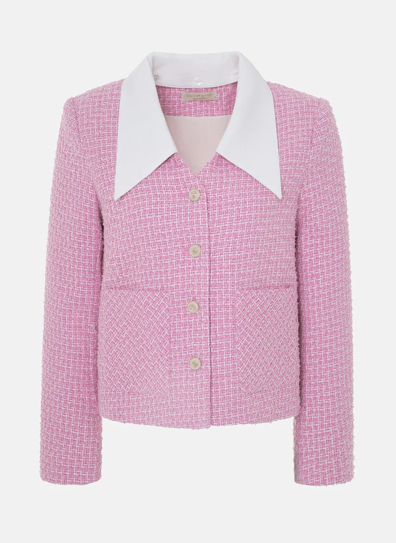 Lichi Straight cut tweed jacket with contrasting collar