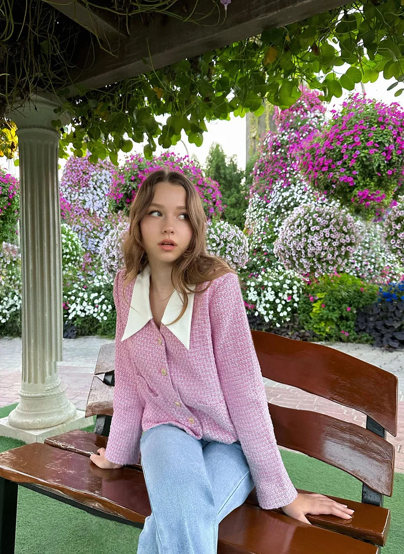 Lichi  Straight cut tweed jacket with contrasting collar for Women | Best Price UAE